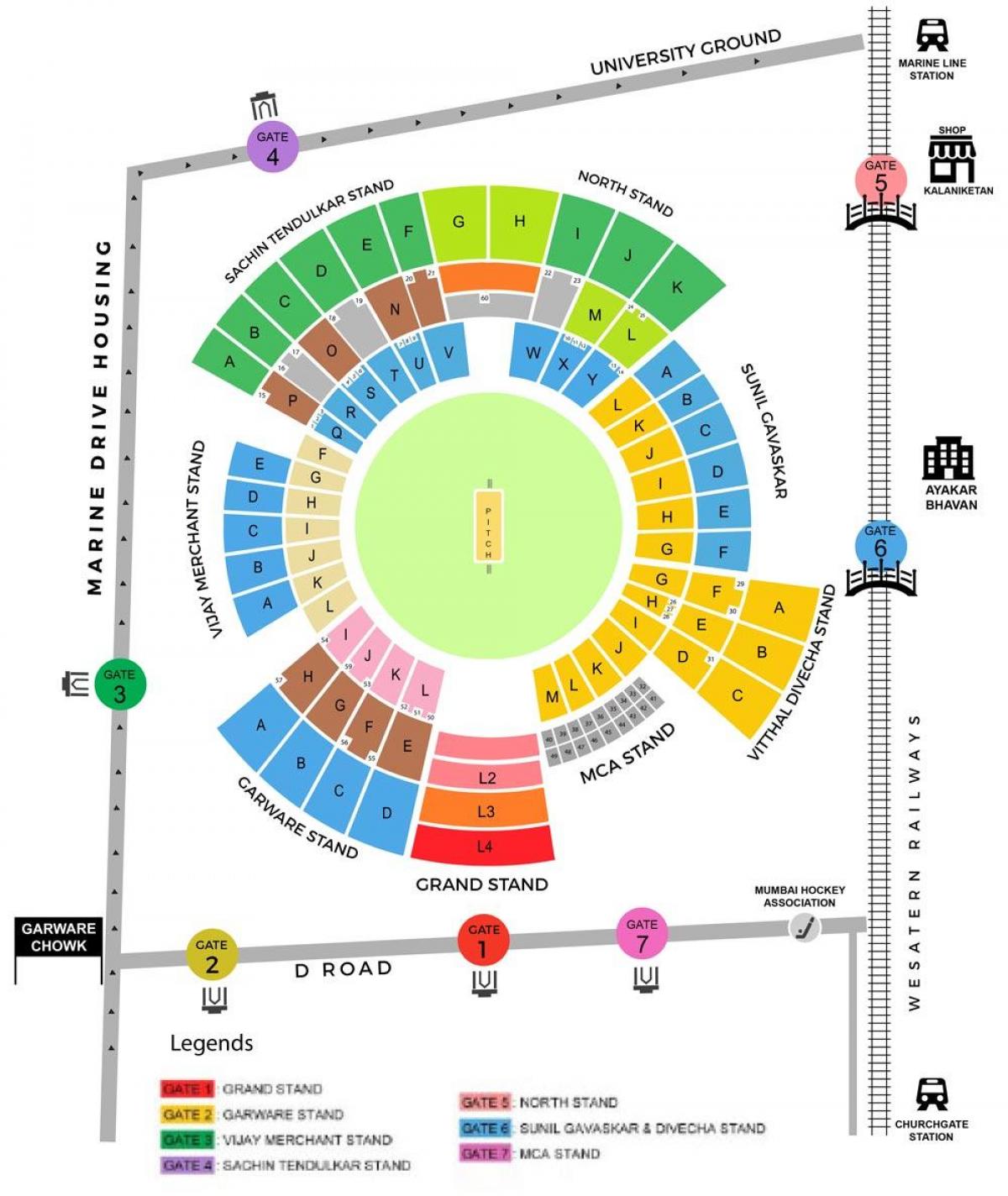 Stadion ванкхед Bombaju mapie