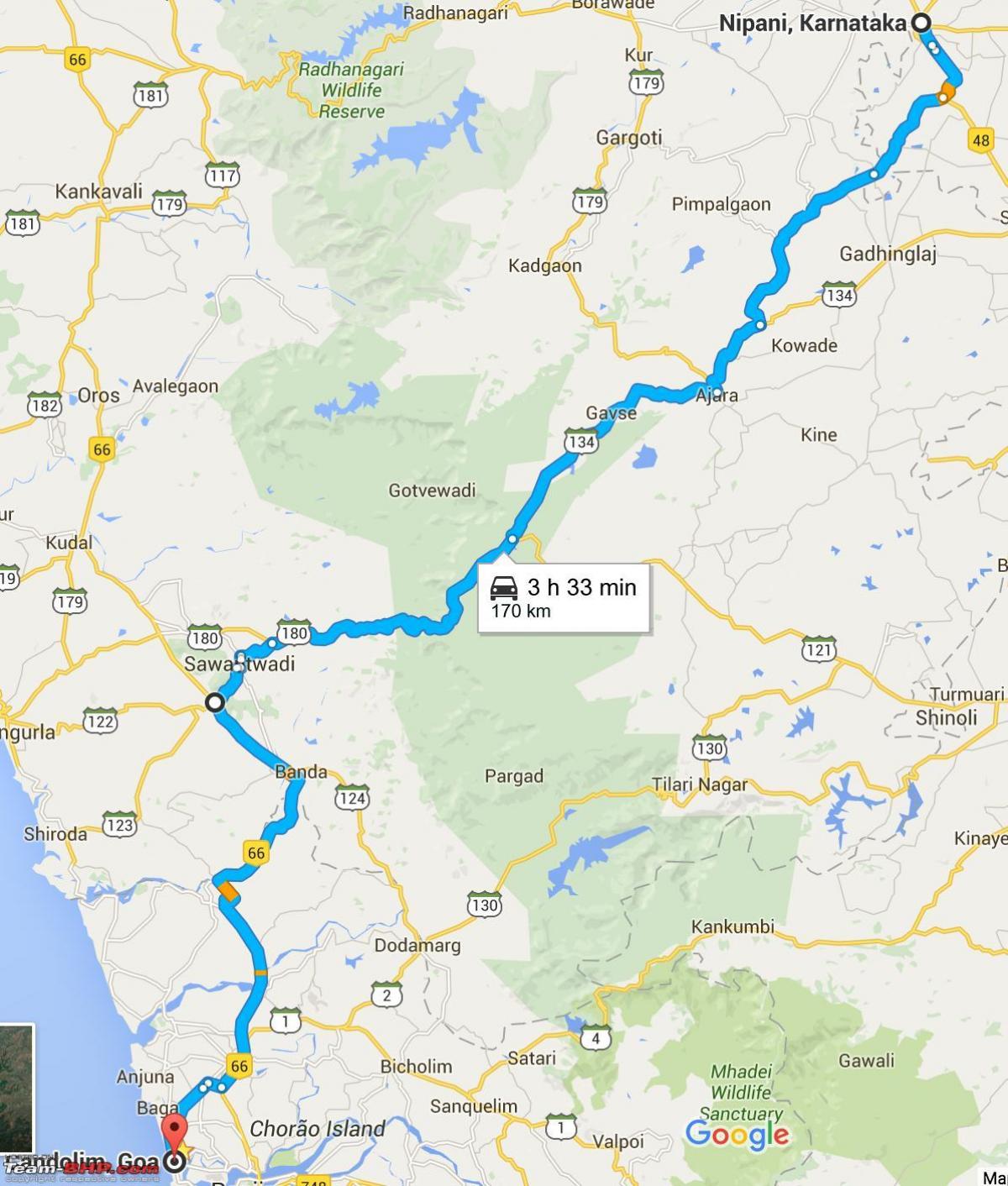 Mumbaju do Goa mapa autostrad