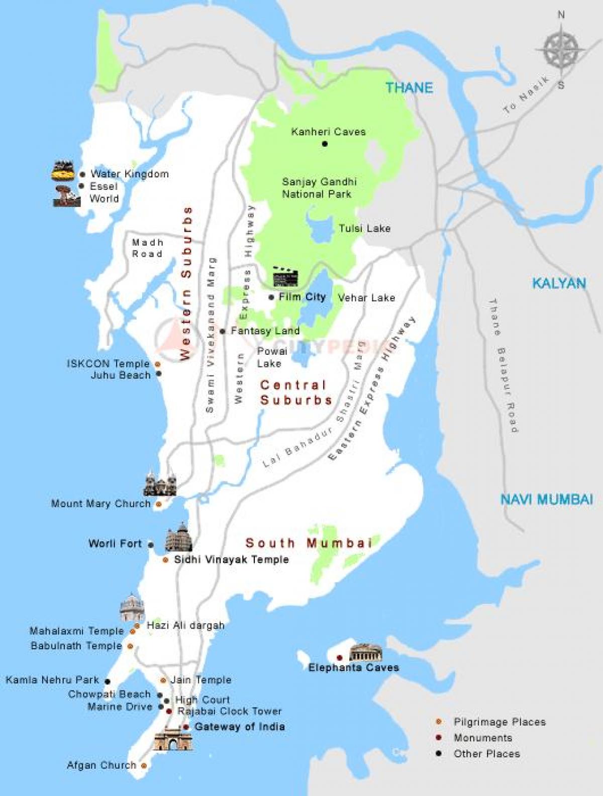 mapa miejsca turystyczne Bombaj