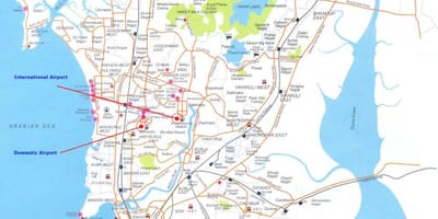 Mapa Bombaju mieście mumbai (bombaj)