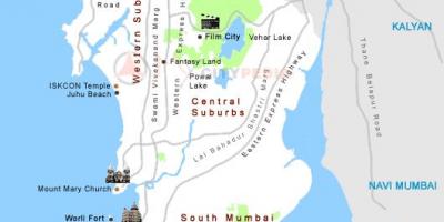 Mapa miejsca turystyczne Bombaj